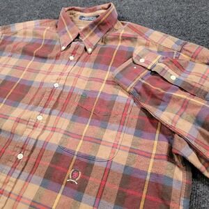 Vtg 90s Tommy Hilfiger Men Flannel Button Down Shirt Large Plaid Long‎ Sleeve